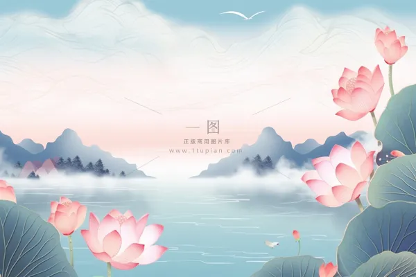 水墨山水风景国风荷花背景 水墨山水风景国风荷花背景