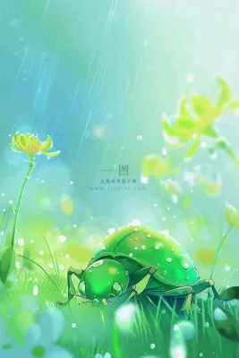 春天绿色甲壳虫昆虫草丛花朵雨水谷雨惊蛰卡通插画背景 春天绿色甲壳虫昆虫草丛花朵雨水谷雨惊蛰卡通插画背景