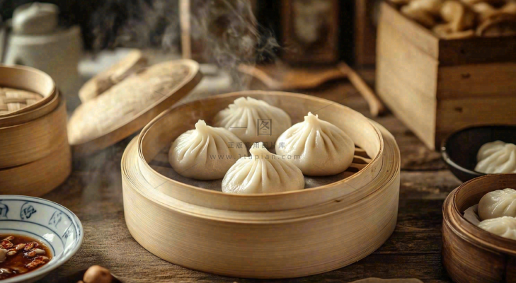 美味的小笼包笼屉美食早点摄影图