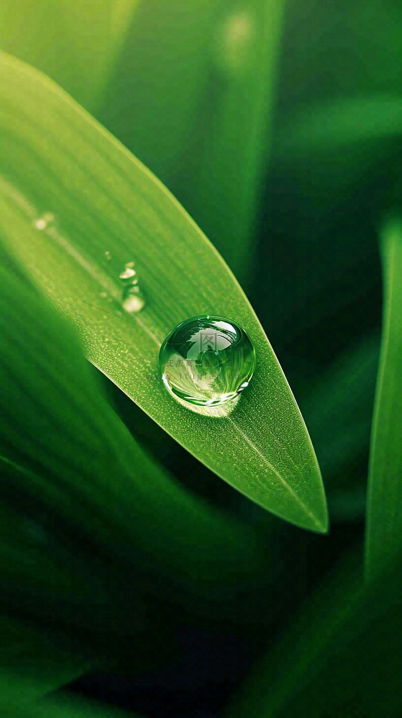 夏天绿植叶子露珠萌芽清新，雨水白露谷雨摄影图
