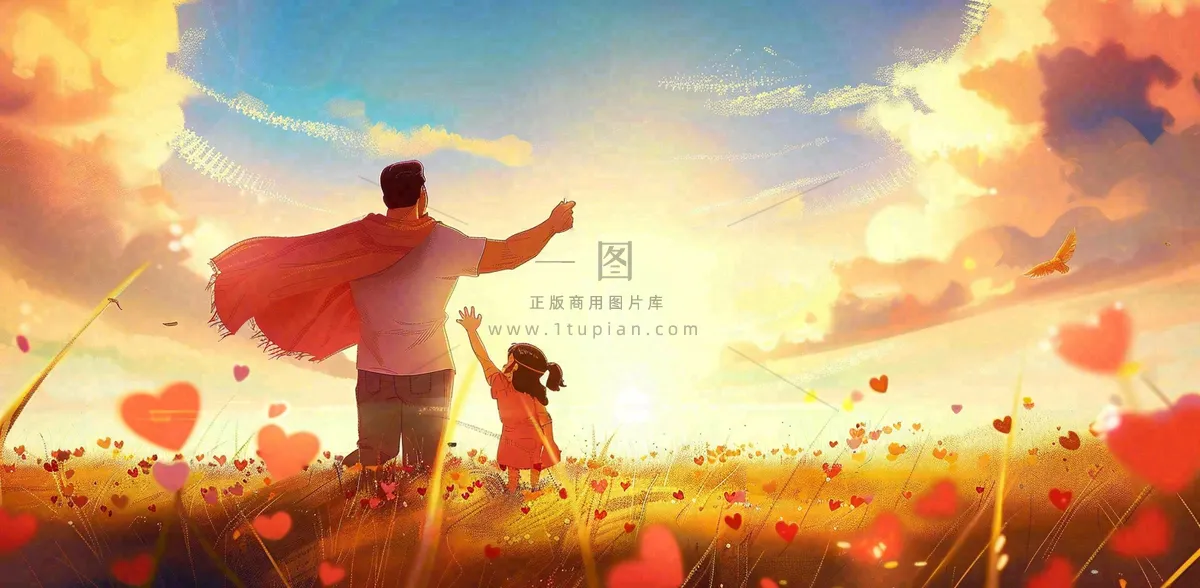 父亲节爸爸和孩子互动温馨卡通插画背景