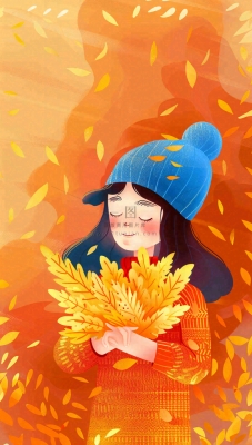 秋天女孩抱着落叶唯美卡通插画秋分立秋背景 秋天女孩抱着落叶唯美卡通插画秋分立秋背景