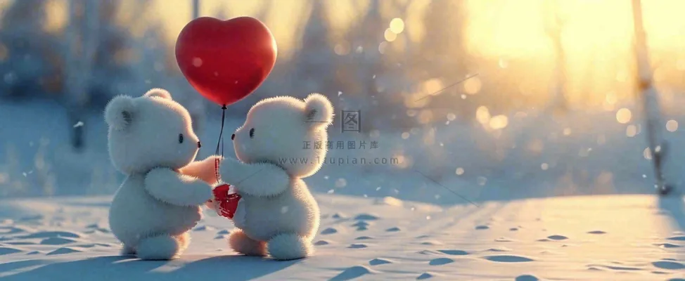 冬天雪地落日下爱情小熊,浪漫雪花情人节520爱情气球摄影图 冬天雪地落日下爱情小熊,浪漫雪花情人节520爱情气球摄影图