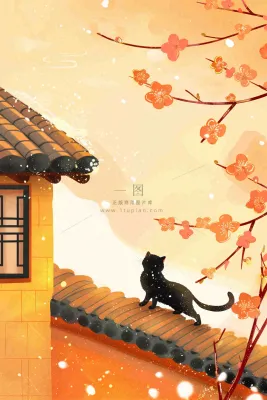 屋檐上的猫咪屋墙萧瑟霜降插画背景 屋檐上的猫咪屋墙萧瑟霜降插画背景