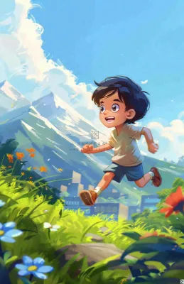 遨游大自然草坪的孩子快乐儿童节卡通插画背景 遨游大自然草坪的孩子快乐儿童节卡通插画背景