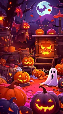 恐怖气氛万圣节南瓜屋子，西方节日卡通