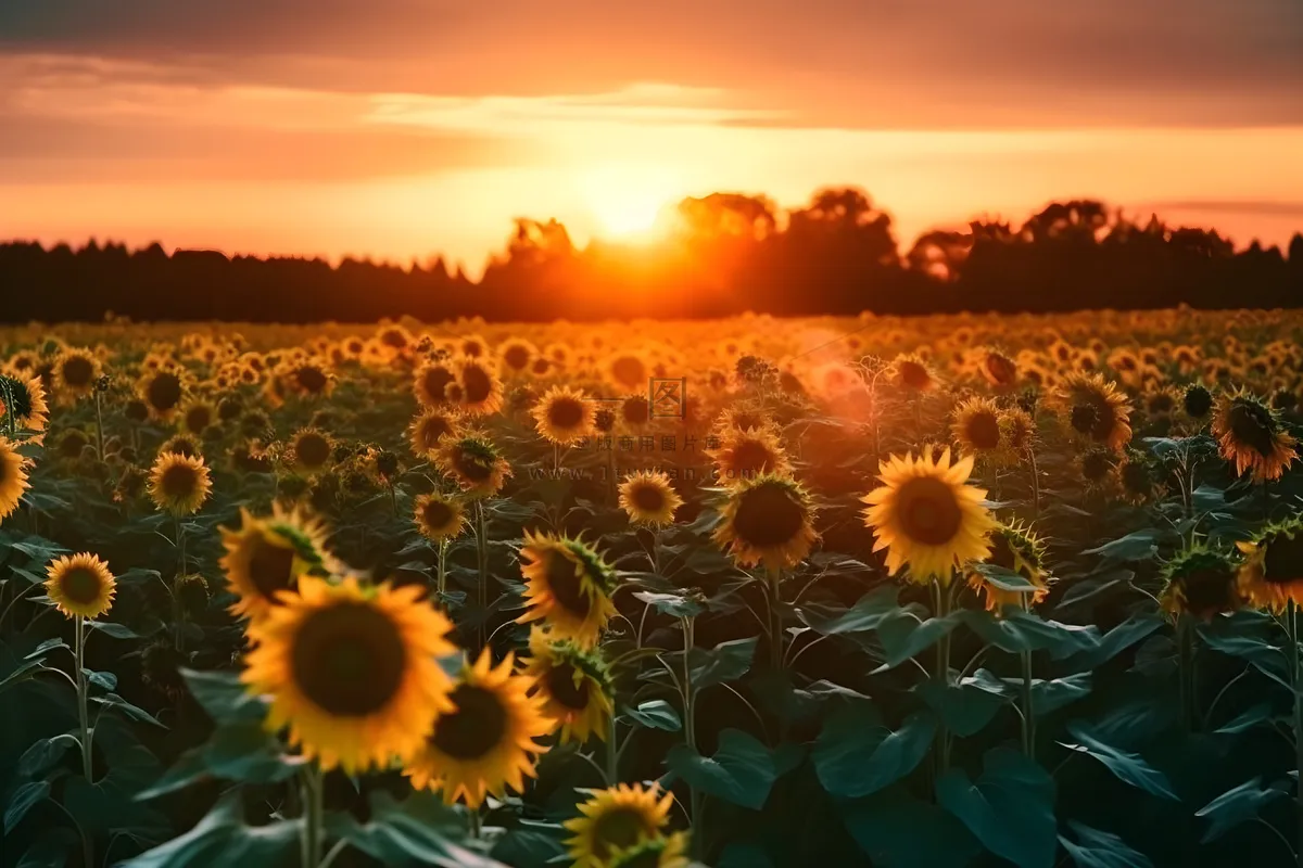 向日葵田上的金色夕阳和明亮的太阳摄影图壁纸