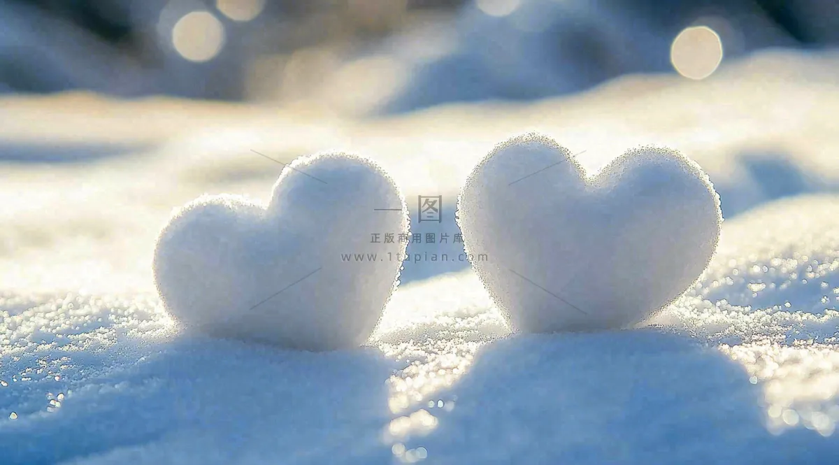 冬天雪地上的爱心雪球浪漫摄影图