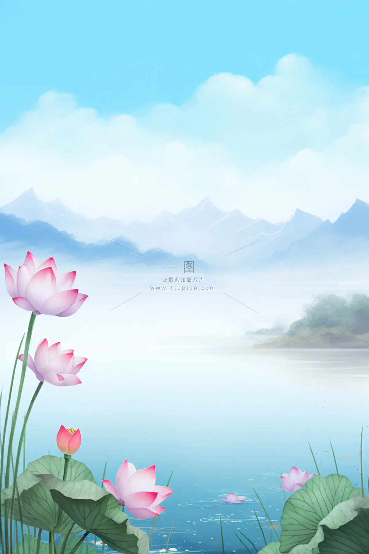 中国风山水荷花节气海报背景