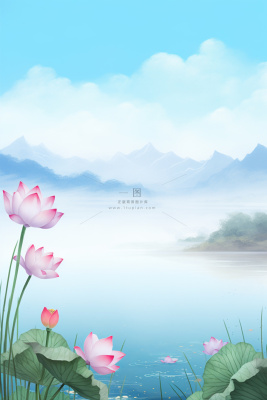 中国风山水荷花节气海报背景 中国风山水荷花节气海报背景