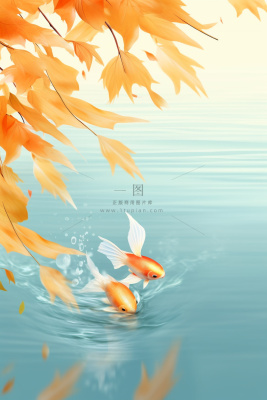 简约银杏叶金鱼简约秋叶背景 简约银杏叶金鱼简约秋叶背景