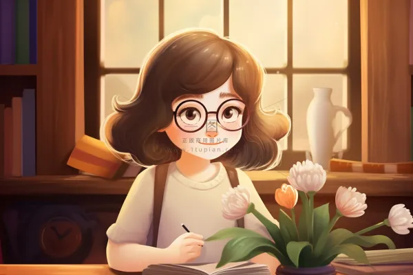 戴眼镜教师书籍鲜花暗黄色背景 戴眼镜教师书籍鲜花暗黄色背景