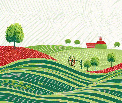 春天卡通蜡笔线性风格