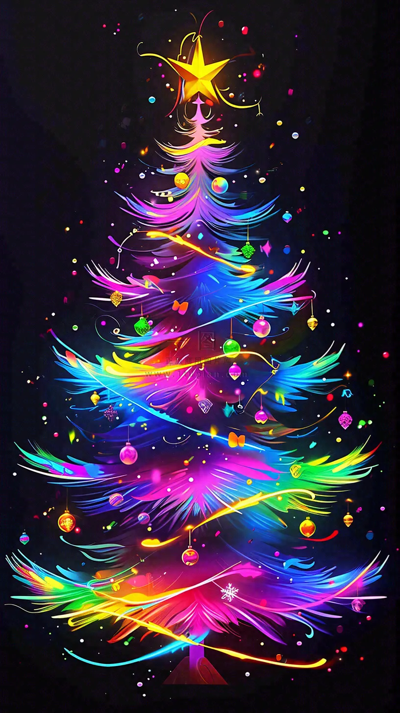 彩色缤纷圣诞树艳丽气氛，圣诞节奇幻