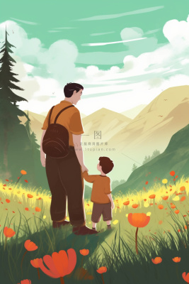 父子草地陪伴清新背景 父子草地陪伴清新背景