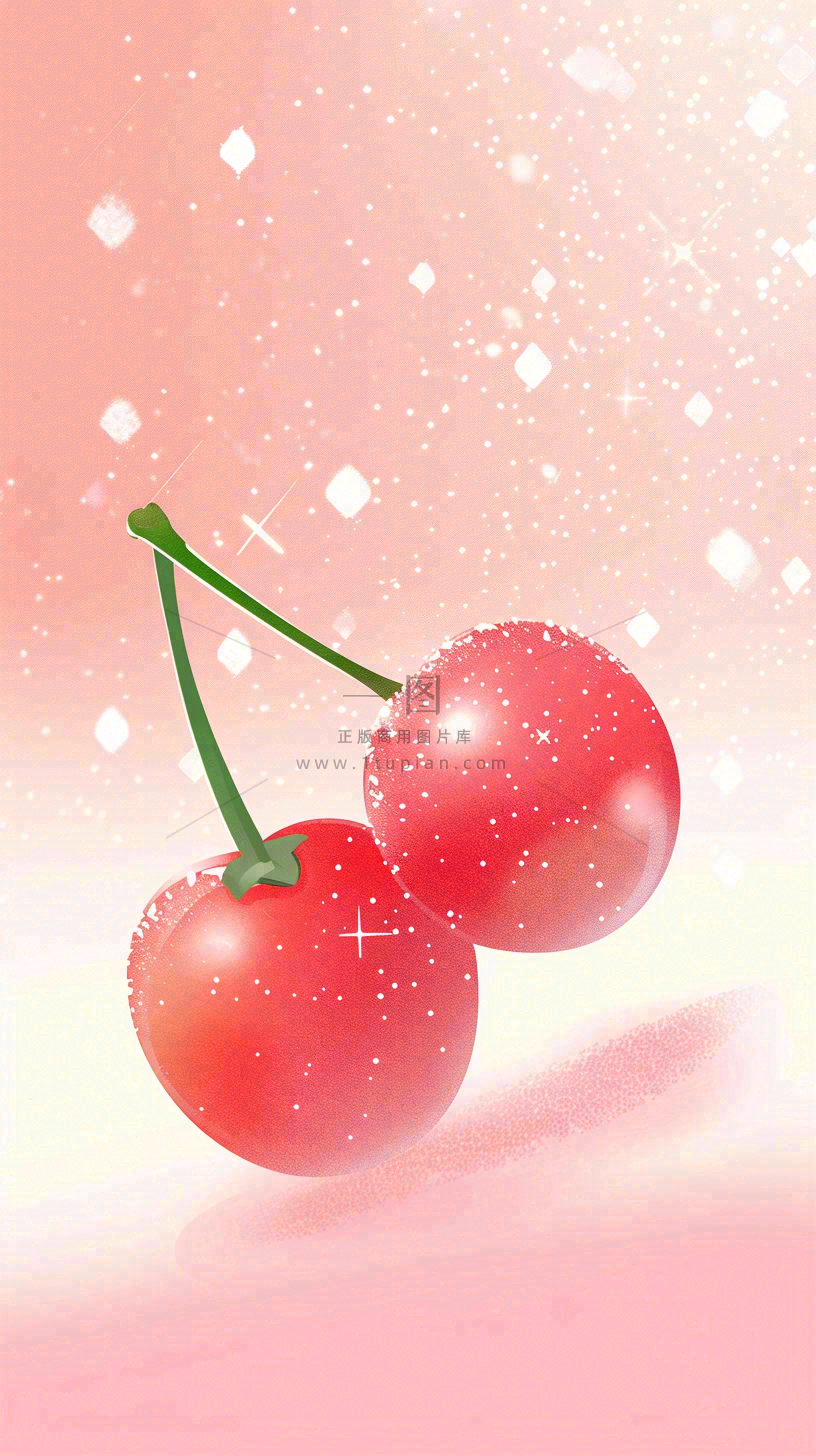 粉色樱桃水果梦幻唯美弥散风插画背景