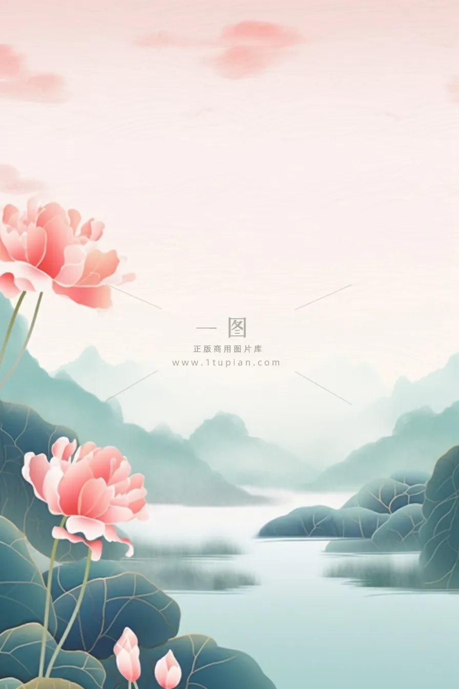 水墨山水风景国风荷花背景