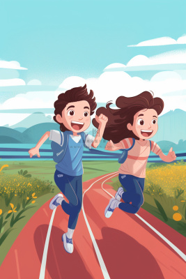 操场学生儿童插画背景 操场学生儿童插画背景