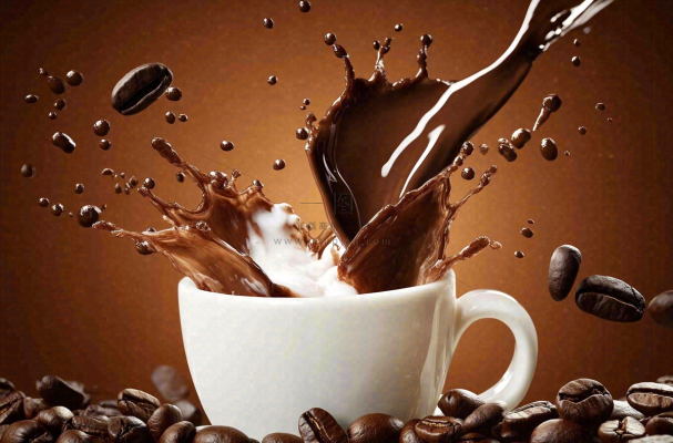 咖啡与牛奶的碰撞水花四溅饮品创意摄影图