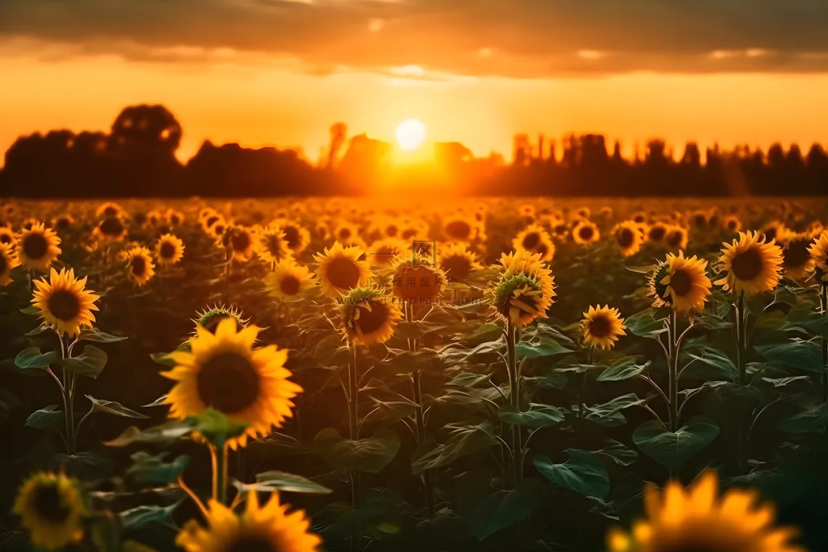 向日葵田上的金色夕阳和明亮的太阳摄影图壁纸