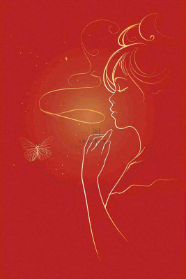 红色金线剪影女生节妇女节唯美插画背景 红色金线剪影女生节妇女节唯美插画背景