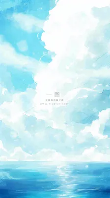 海洋海面蓝天云层白云清新春天夏天阳光，立夏夏至大暑小暑