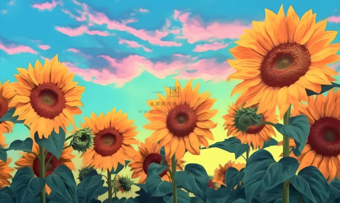 一片向日葵田里种满了黄色的向日葵插画背景