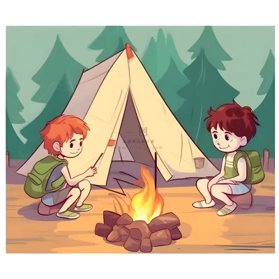 户外野外森林草原露营人们卡通插画背景 户外野外森林草原露营人们卡通插画背景