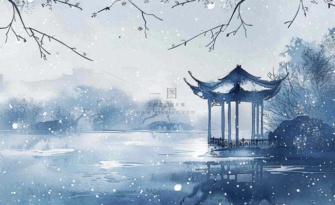 古风水墨中国风风景冬天凉亭雪花大寒小雪大雪插画背景 古风水墨中国风风景冬天凉亭雪花大寒小雪大雪插画背景