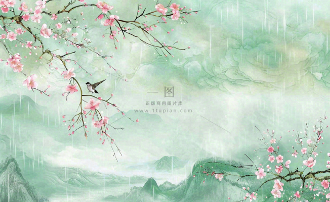 清明节春天桃花柳树燕子山水中国风古风雨水谷雨水墨插画背景 清明节春天桃花柳树燕子山水中国风古风雨水谷雨水墨插画背景