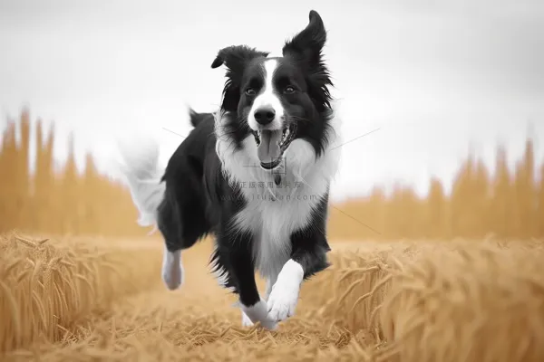 秋天奔跑的边牧宠物狗摄影图