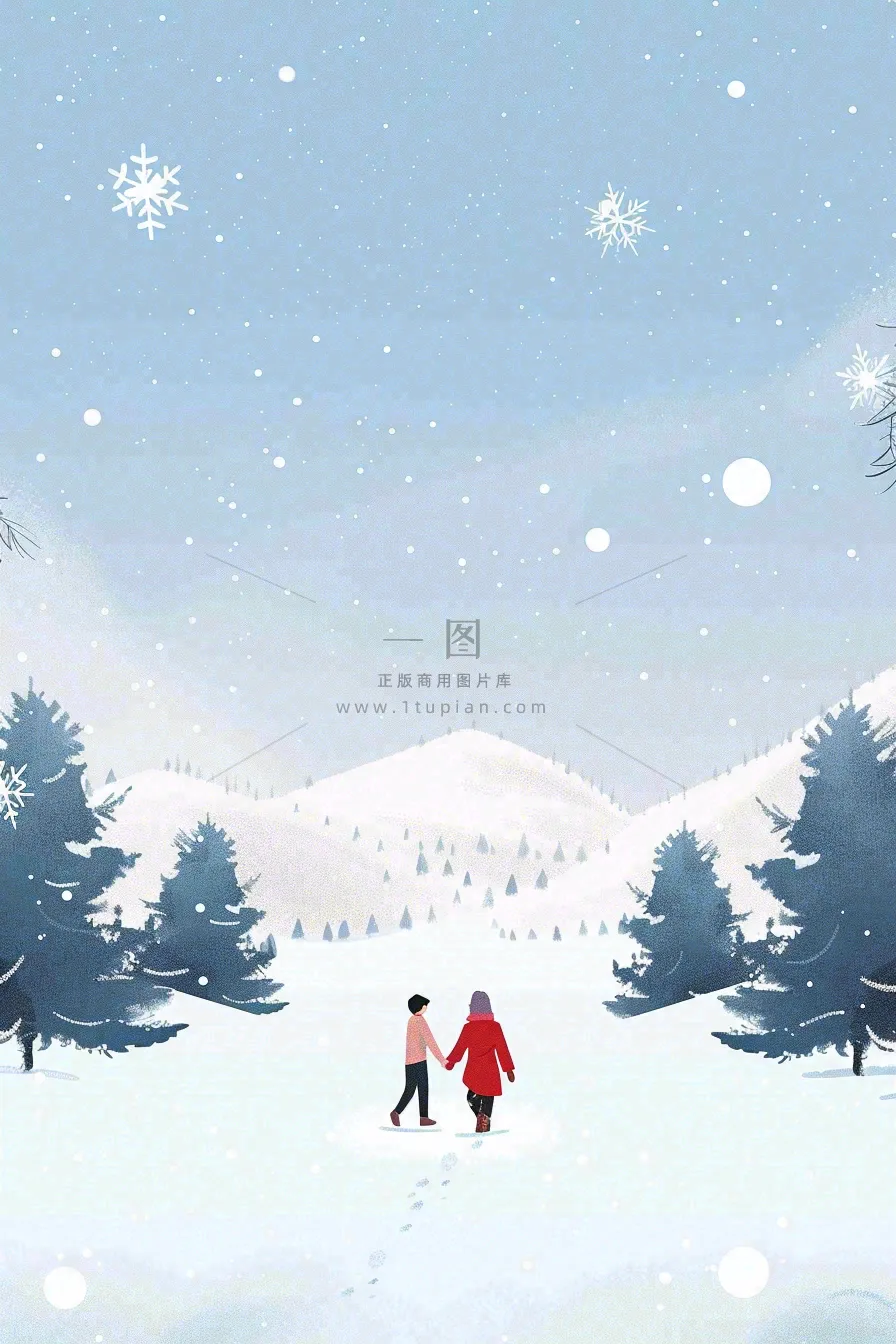 冬天白雪覆盖寒冷唯美雪景小寒插画背景