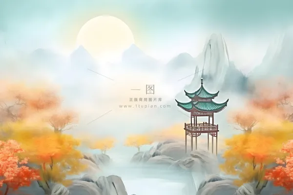 国风庭院简约清新阳光背景