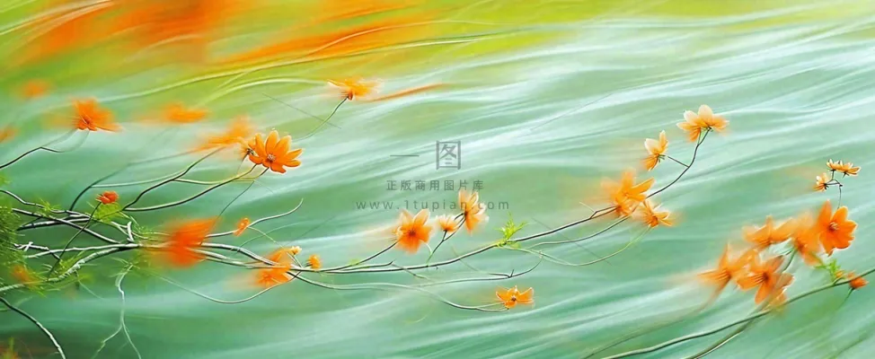 橙色鲜花意境流水渐变朦胧背景