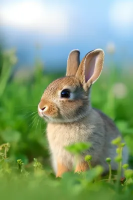 棕色兔子在草丛觅食细节摄影图 棕色兔子在草丛觅食细节摄影图