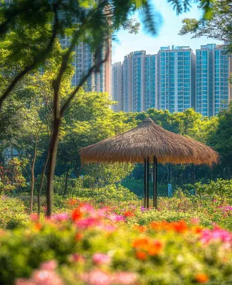 小区绿化公园环境鲜花摄影图