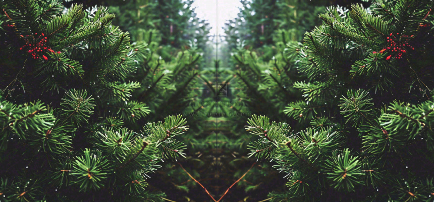 绿色绿植枝叶镜像镜头，新鲜生命力摄影图