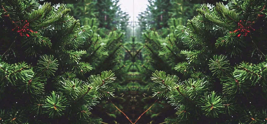 绿色绿植枝叶镜像镜头，新鲜生命力摄影图