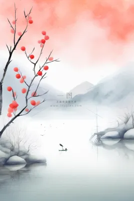 山水冬天简约下雪背景 山水冬天简约下雪背景