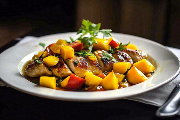 香煎鸡肉米饭香料美食摄影图