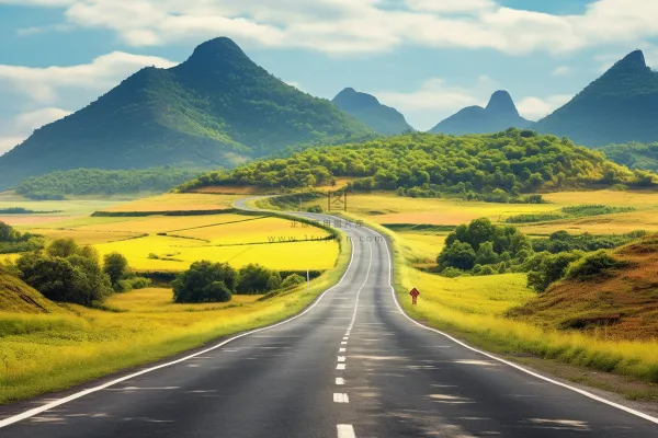 丘陵平原山林的公路摄影图