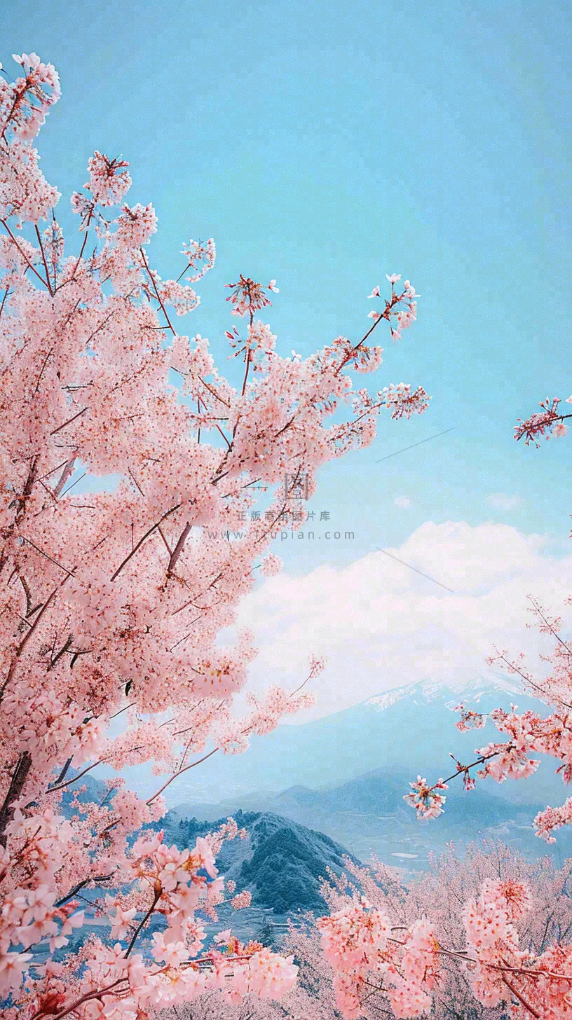 春天山河边蓝天粉色樱花花朵,惊蛰立春