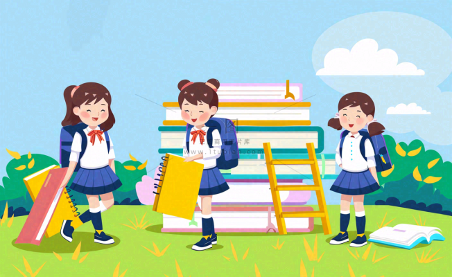 学生们在书本知识里学习阅读遨游阶梯世界读书日卡通插画背景 学生们在书本知识里学习阅读遨游阶梯世界读书日卡通插画背景