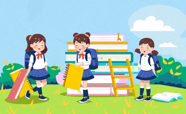 学生们在书本知识里学习阅读遨游阶梯世界读书日卡通插画背景 学生们在书本知识里学习阅读遨游阶梯世界读书日卡通插画背景