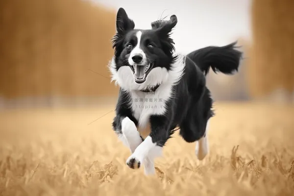 秋天奔跑的边牧宠物狗摄影图
