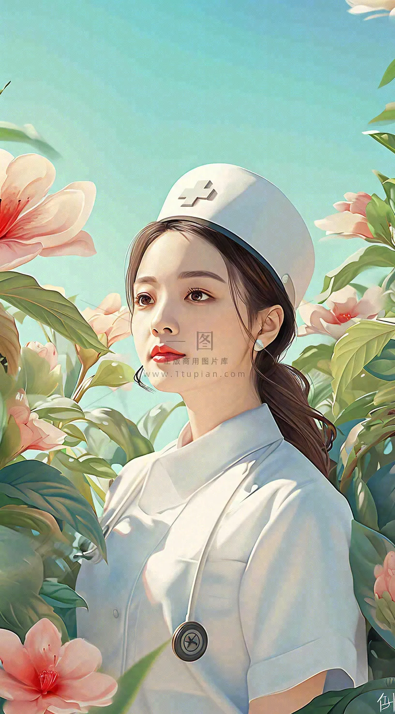 简约天空花草温馨护士医生枝叶插画