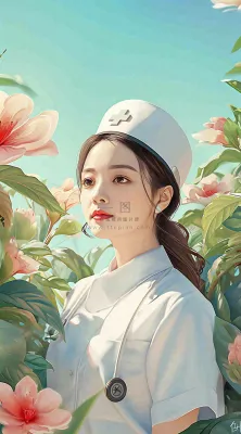 简约天空花草温馨护士医生枝叶插画 简约天空花草温馨护士医生枝叶插画