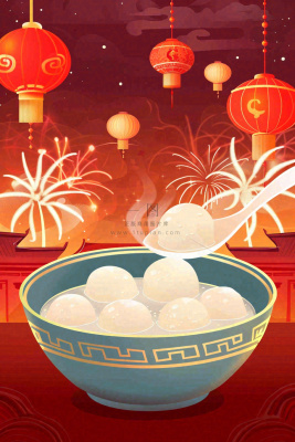 元宵节汤圆红色喜庆节日插画背景