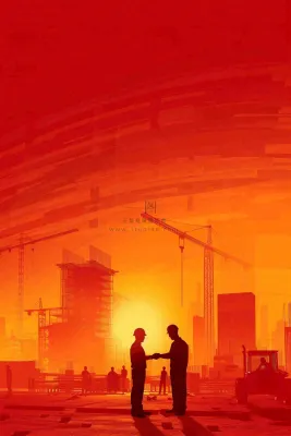 红色工地指挥工人职业人物剪影劳动节插画背景