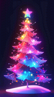 色彩缤纷圣诞树，暗黑彩色树，灯光闪耀